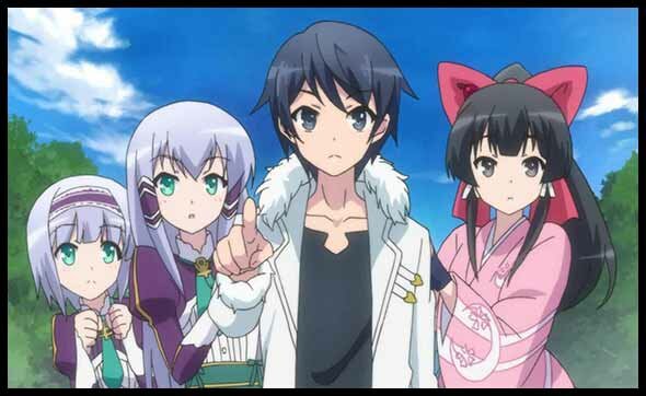 Mochizuki Touya acompanhado de suas esposas em um dos melhores animes com protagonista overpower